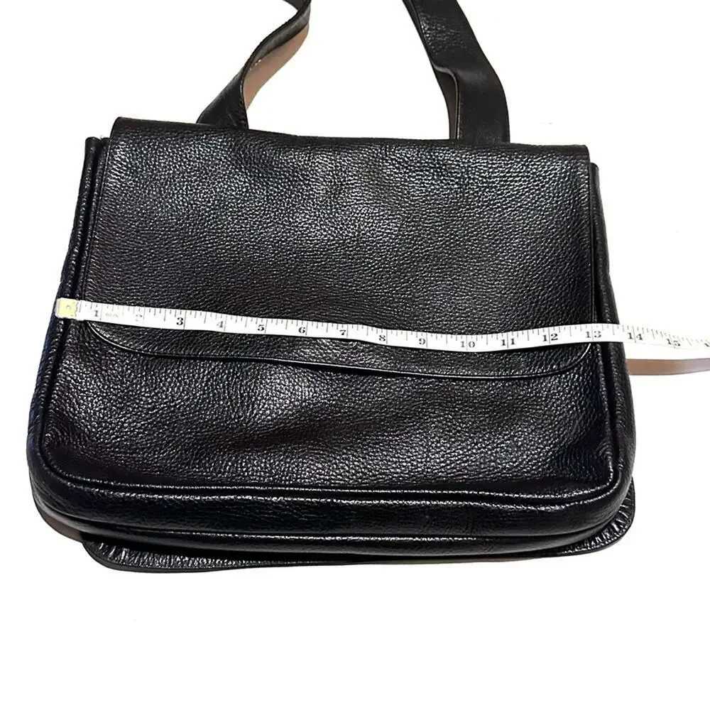Jennifer Graham Classic Black Pebbled Leather Crossbody Messenger Bag